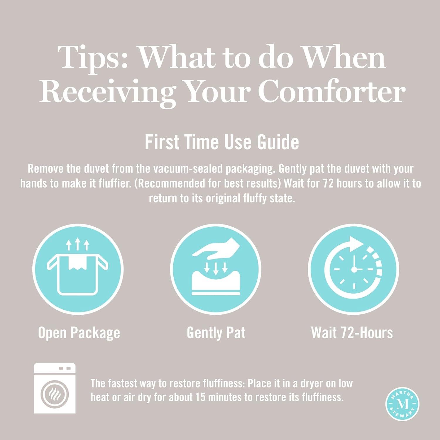 imageMartha Stewart Goose Feather Down Fiber Cotton Comforter Queen Size Feather Duvet Insert Queen Hotel Collection Hypoallergenic Comforter 50oz Light Warmth 90 x 90 Inch WhiteWhiteExtra Warmth