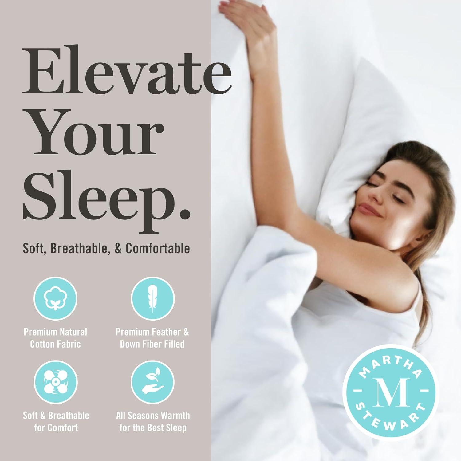 imageMartha Stewart Goose Feather Down Fiber Cotton Comforter Queen Size Feather Duvet Insert Queen Hotel Collection Hypoallergenic Comforter 50oz Light Warmth 90 x 90 Inch WhiteWhiteExtra Warmth