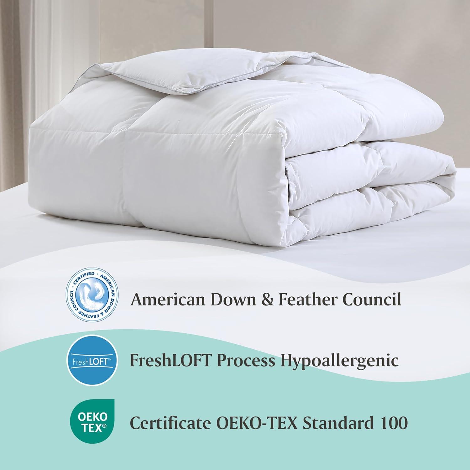 imageMartha Stewart Goose Feather and Down Fiber Comforter Queen Size Luxurious Hotel Duvet Insert Bedding Comforters 100 Cotton All Season Medium Warmth 90 x 90 InchWhiteFullQueen