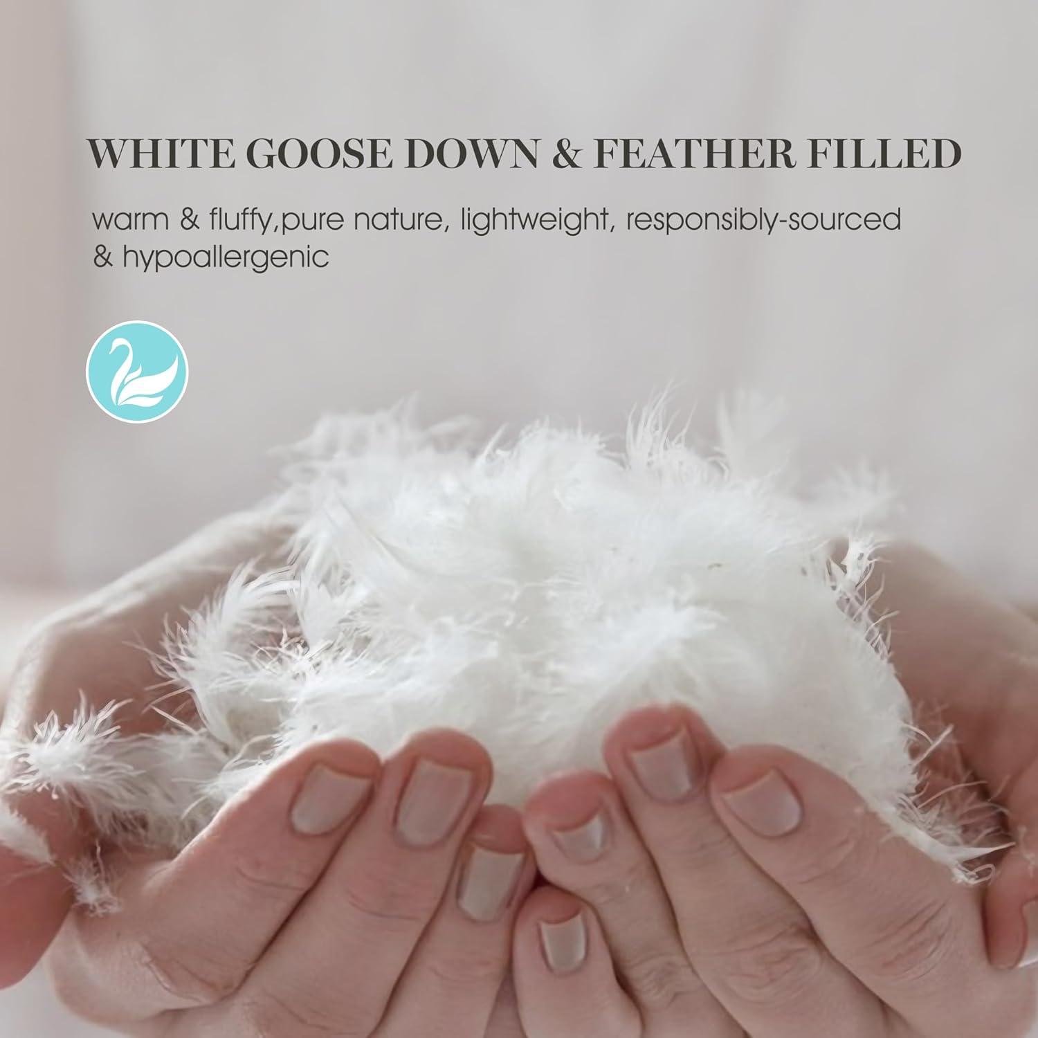 imageMartha Stewart Goose Feather and Down Fiber Comforter Queen Size Luxurious Hotel Duvet Insert Bedding Comforters 100 Cotton All Season Medium Warmth 90 x 90 InchWhiteFullQueen