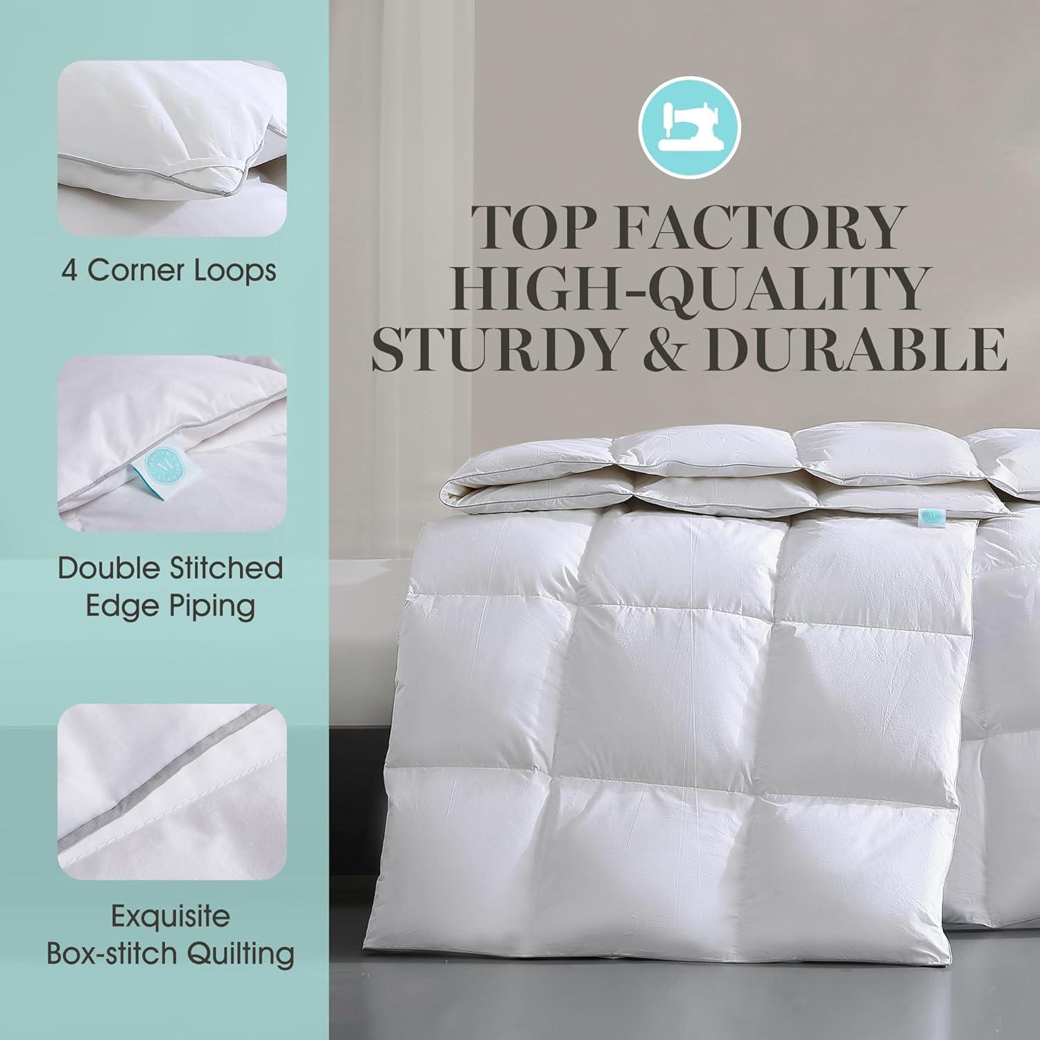 imageMartha Stewart Goose Feather and Down Fiber Comforter Queen Size Luxurious Hotel Duvet Insert Bedding Comforters 100 Cotton All Season Medium Warmth 90 x 90 InchWhiteTwin