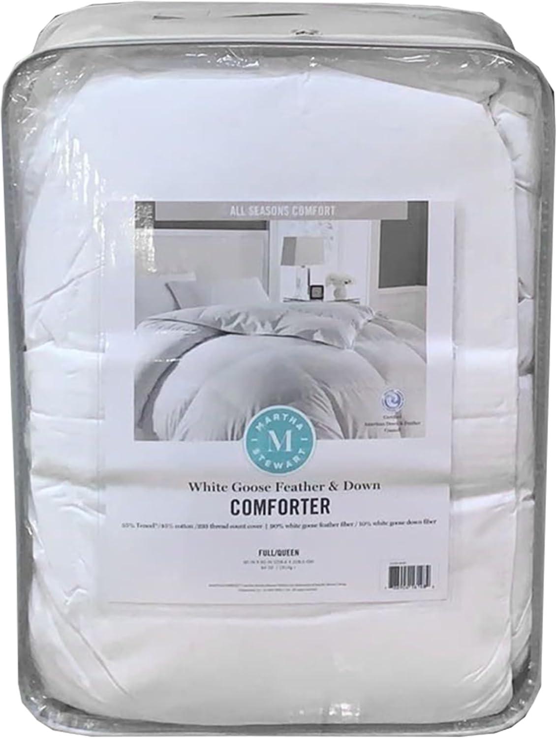imageMartha Stewart Goose Feather and Down Fiber Comforter Queen Size Luxurious Hotel Duvet Insert Bedding Comforters 100 Cotton All Season Medium Warmth 90 x 90 InchWhiteKing