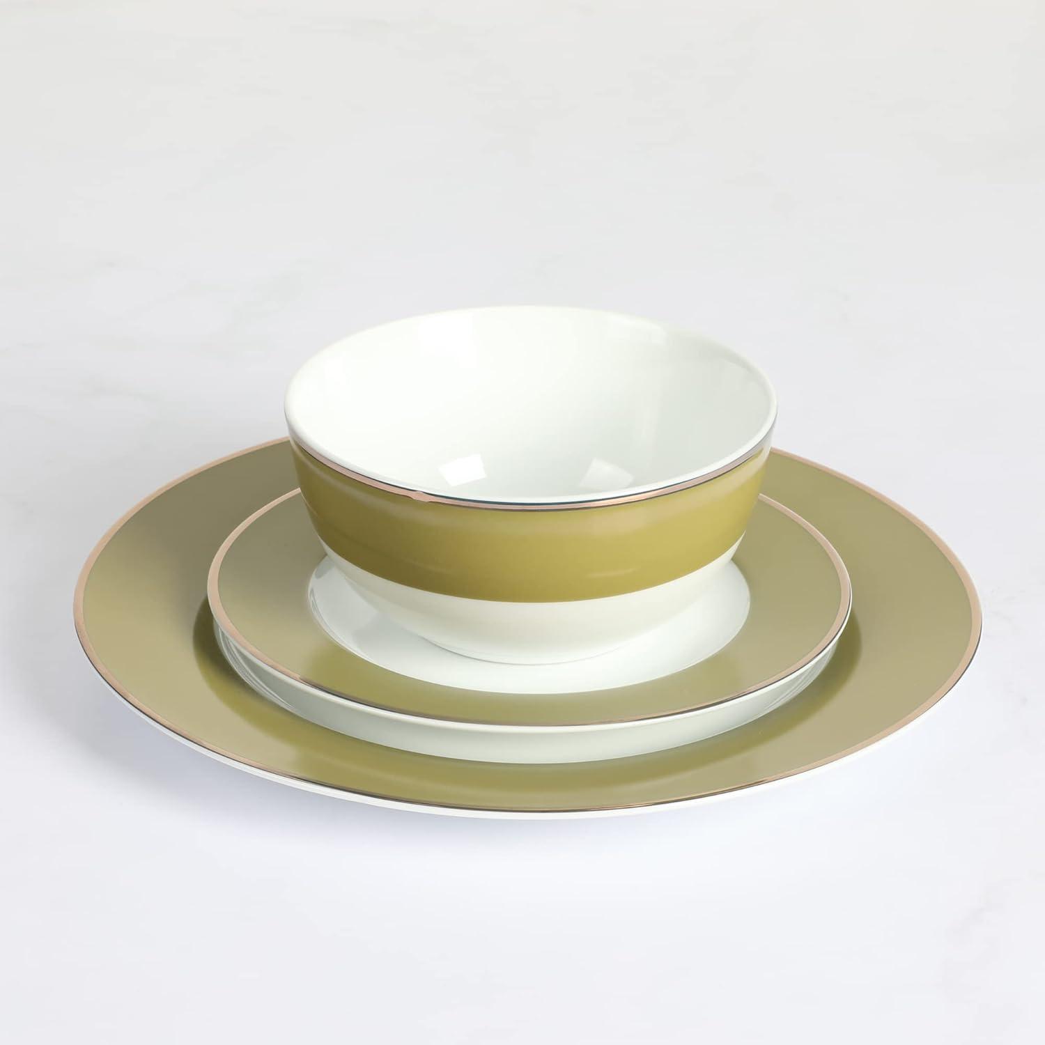 imageMartha Stewart Gracie Lane 12Piece Porcelain Decorated Chip and Scratch Resistant Dinnerware Set Martha Blue wGold RimOlive Green w Gold Rim