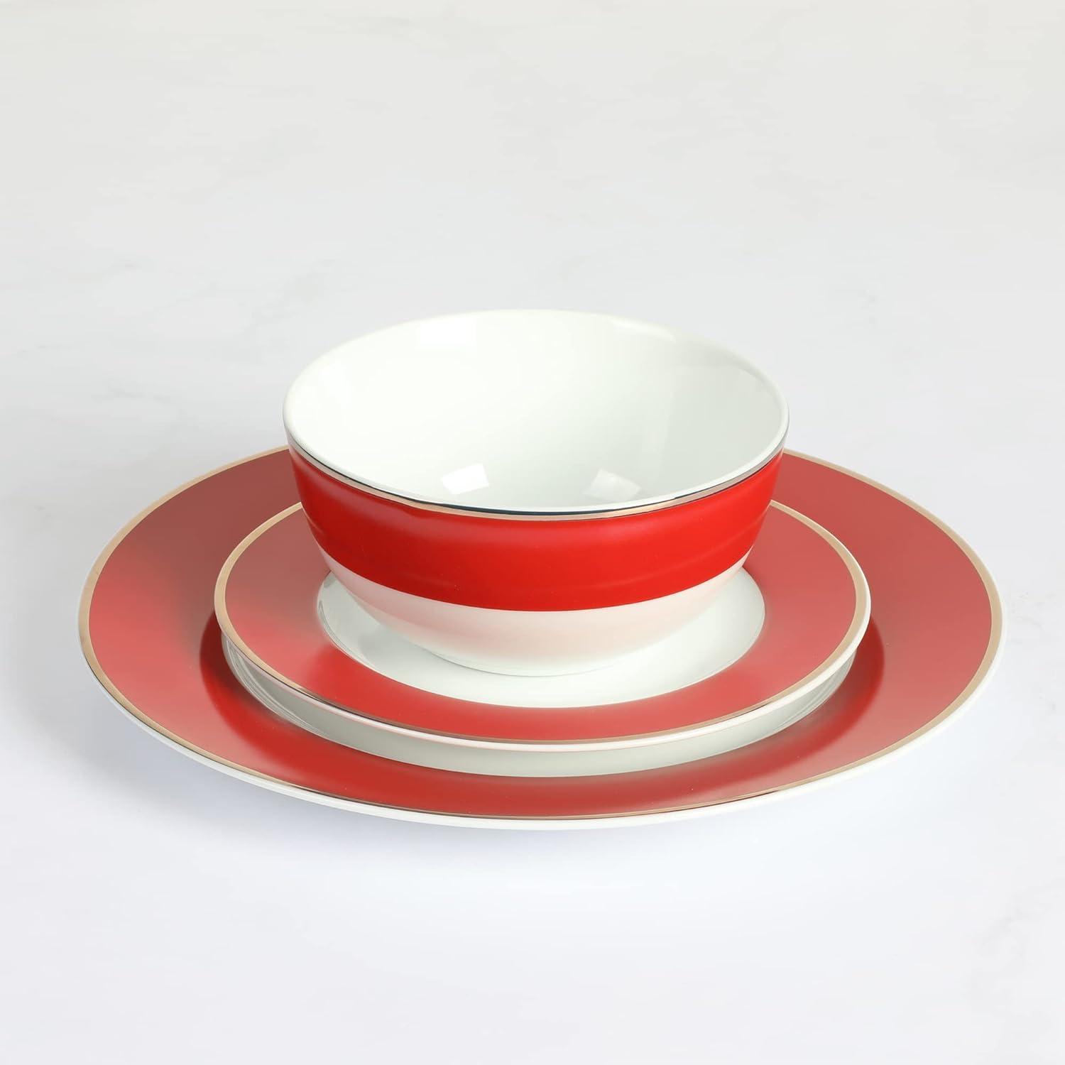 imageMartha Stewart Gracie Lane 12Piece Porcelain Decorated Chip and Scratch Resistant Dinnerware Set Martha Blue wGold RimPersimmon w Gold Rim