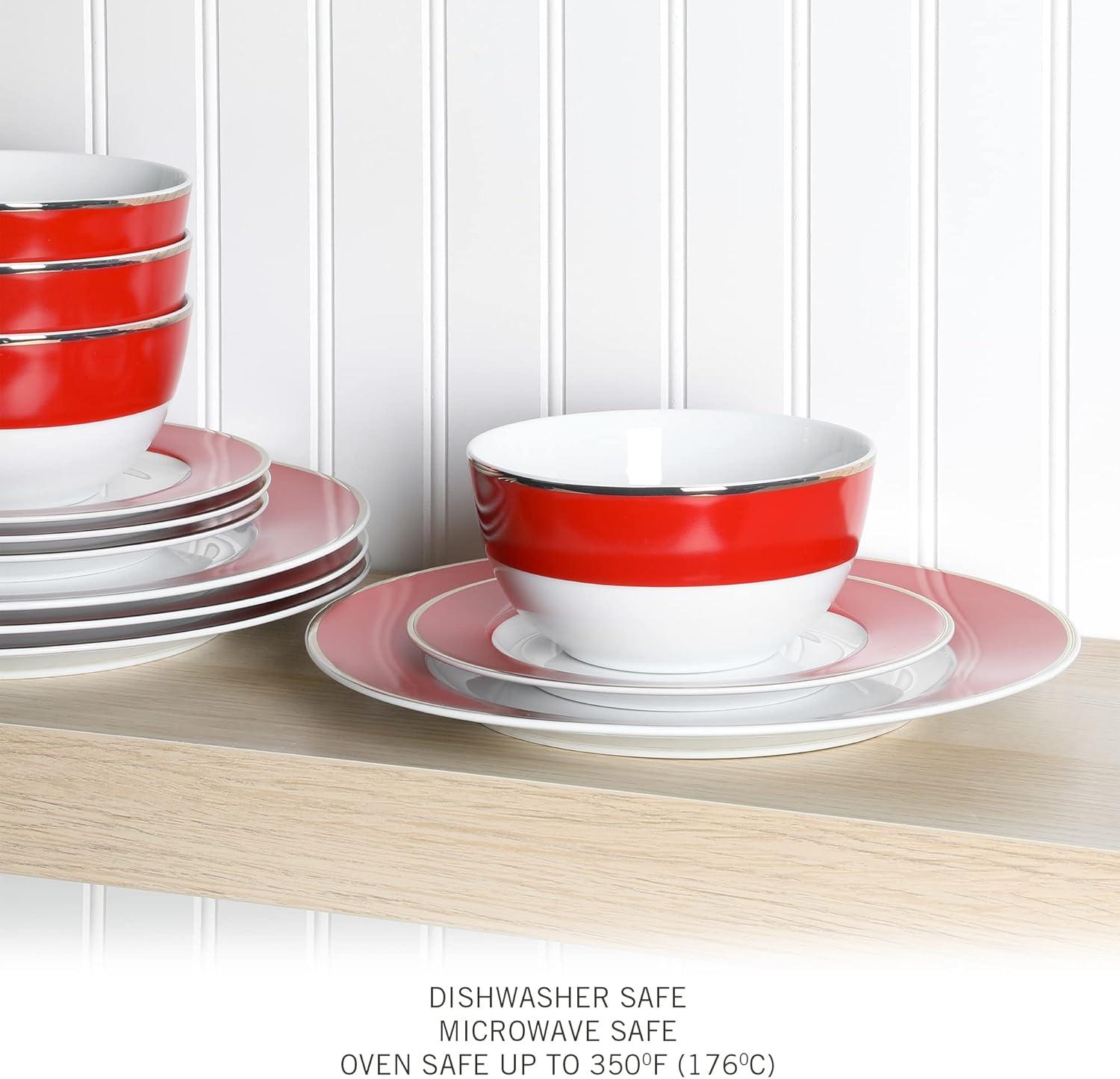 imageMartha Stewart Gracie Lane 12Piece Porcelain Decorated Chip and Scratch Resistant Dinnerware Set Martha Blue wGold RimPersimmon w Gold Rim