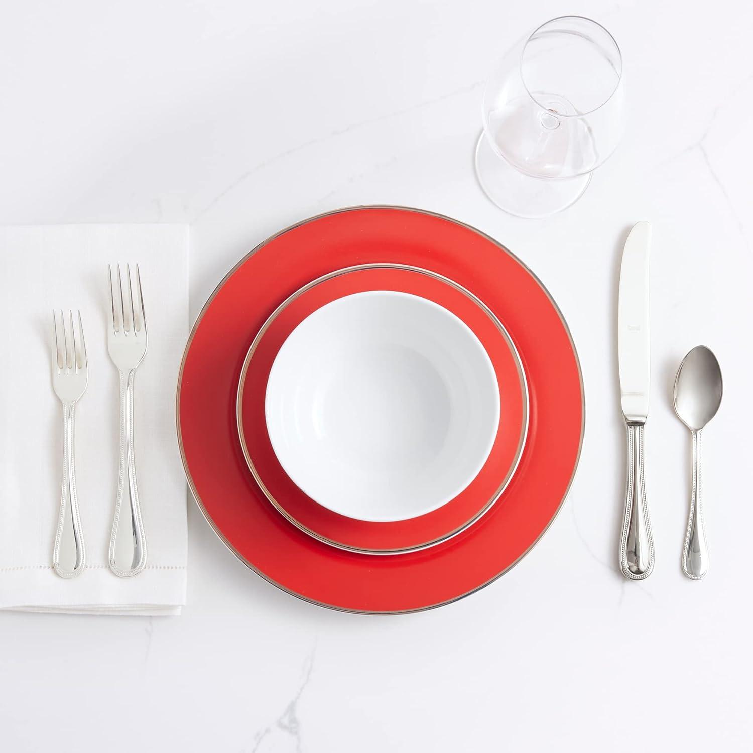 imageMartha Stewart Gracie Lane 12Piece Porcelain Decorated Chip and Scratch Resistant Dinnerware Set Martha Blue wGold RimPersimmon w Gold Rim