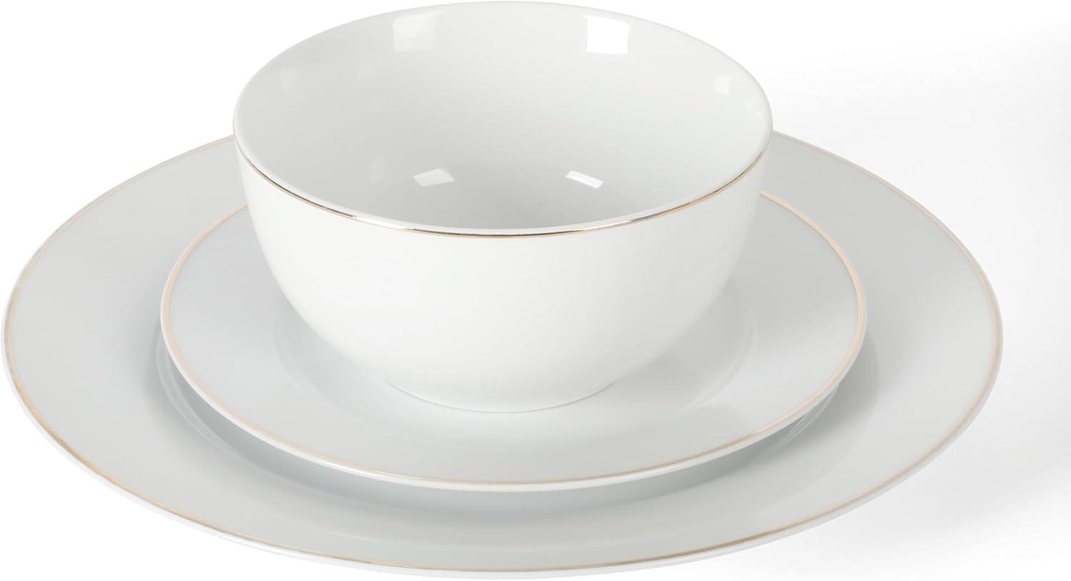 imageMartha Stewart Gracie Lane 12Piece Porcelain Decorated Chip and Scratch Resistant Dinnerware Set Martha Blue wGold RimWhite w Gold Band