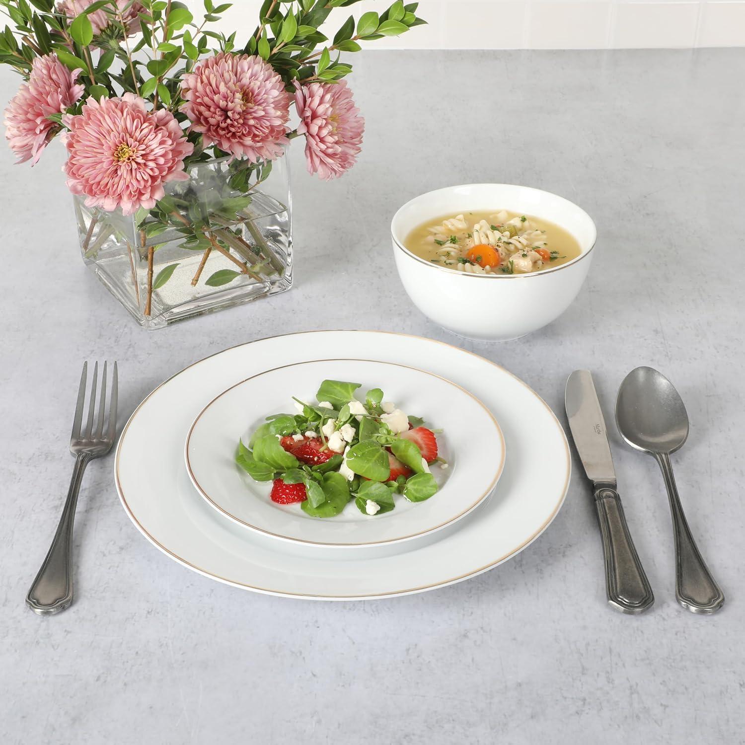 imageMartha Stewart Gracie Lane 12Piece Porcelain Decorated Chip and Scratch Resistant Dinnerware Set Martha Blue wGold RimWhite w Gold Band