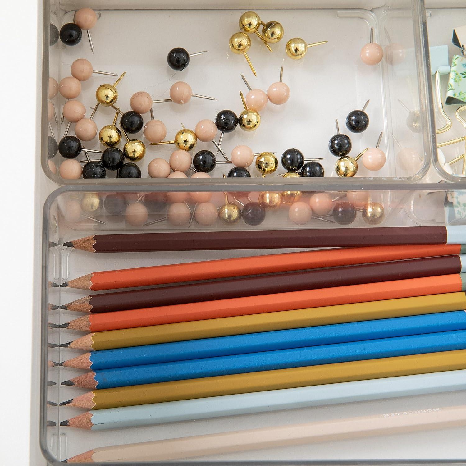 imageMartha Stewart Grady Clear Plastic Stackable Storage Boxes with White Plastic Lids Set of 3ClearLight Natural Paulownia Top