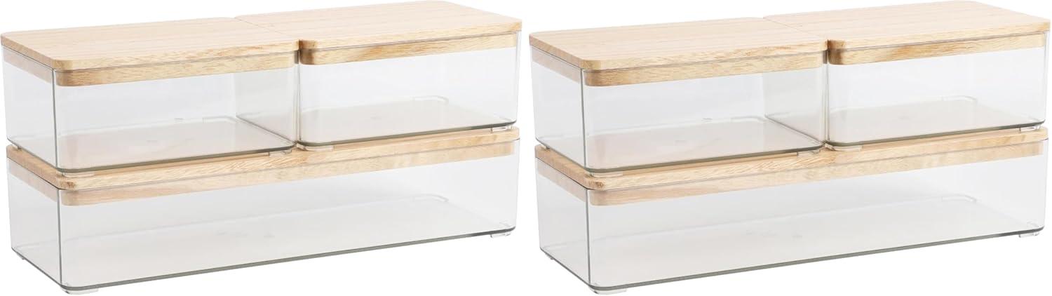 imageMartha Stewart Grady Clear Plastic Stackable Storage Boxes with White Plastic Lids Set of 3ClearLight Natural Paulownia Top