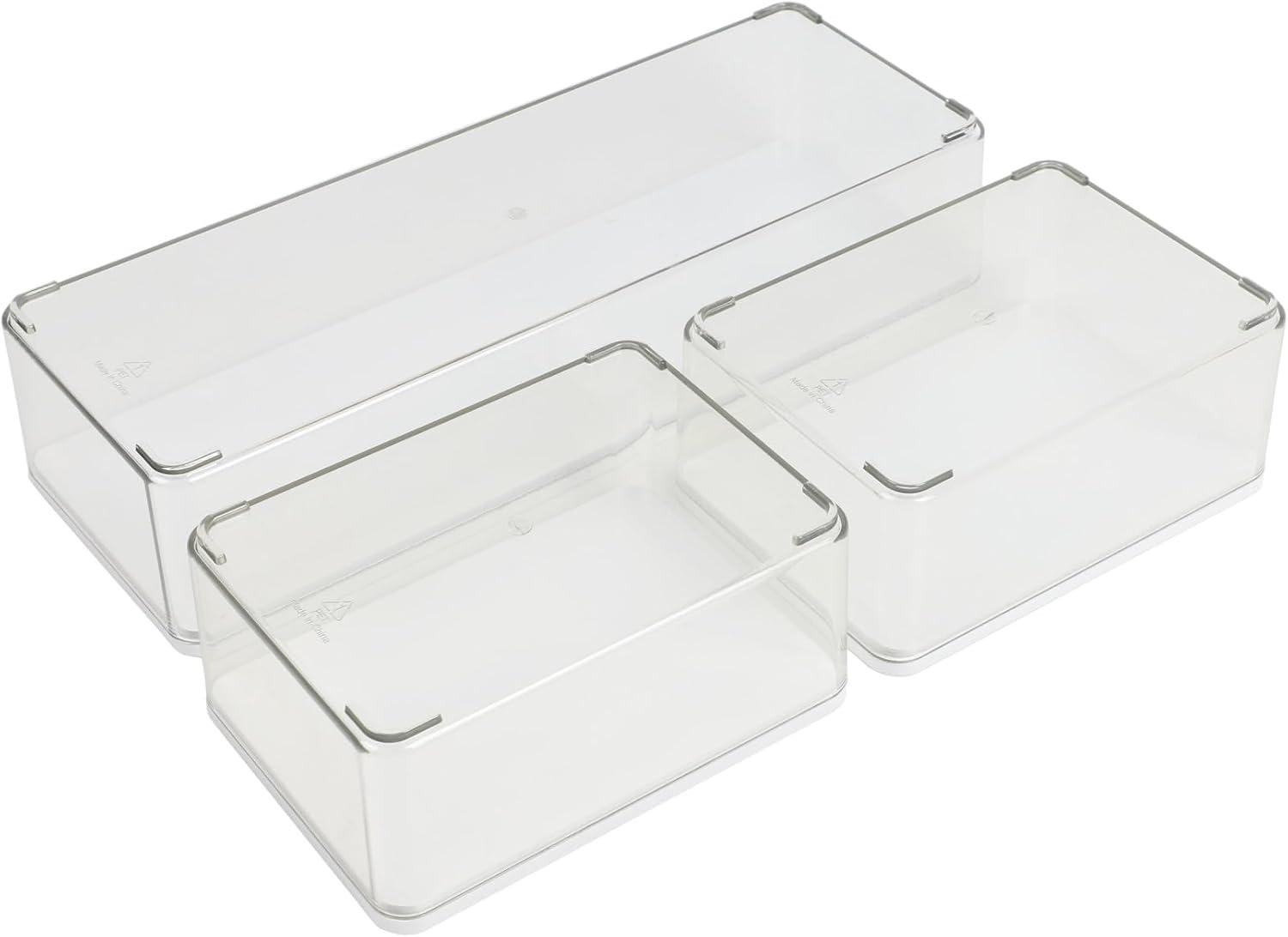 imageMartha Stewart Grady Clear Plastic Stackable Storage Boxes with White Plastic Lids Set of 3ClearWhite Engineered Top