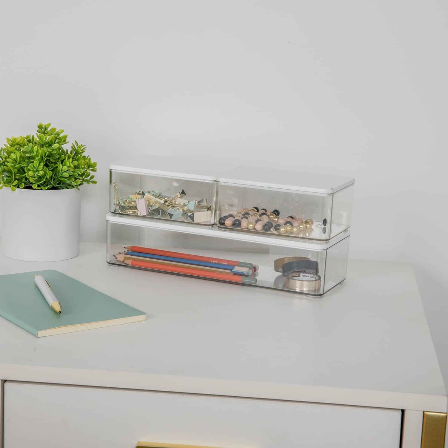 imageMartha Stewart Grady Clear Plastic Stackable Storage Boxes with White Plastic Lids Set of 3ClearWhite Engineered Top