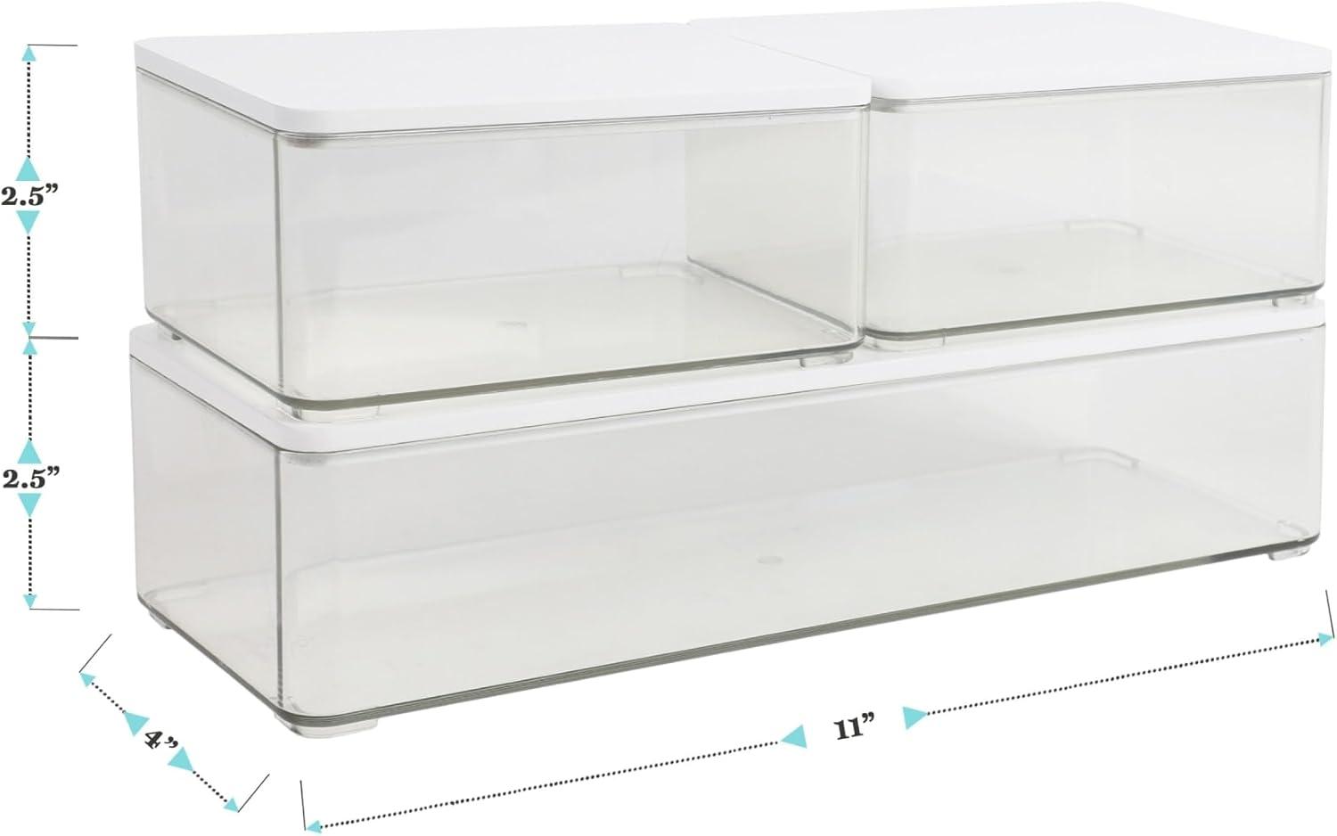 imageMartha Stewart Grady Clear Plastic Stackable Storage Boxes with White Plastic Lids Set of 3ClearWhite Engineered Top