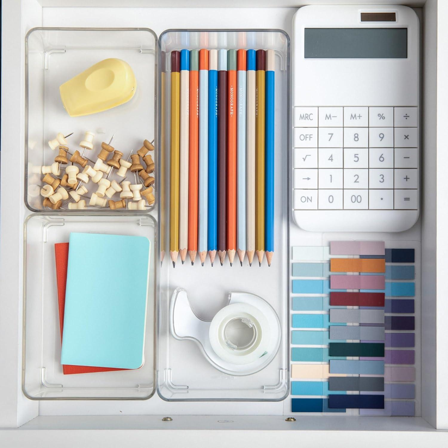 imageMartha Stewart Grady Clear Plastic Stackable Storage Boxes with White Plastic Lids Set of 3ClearWhite Engineered Top