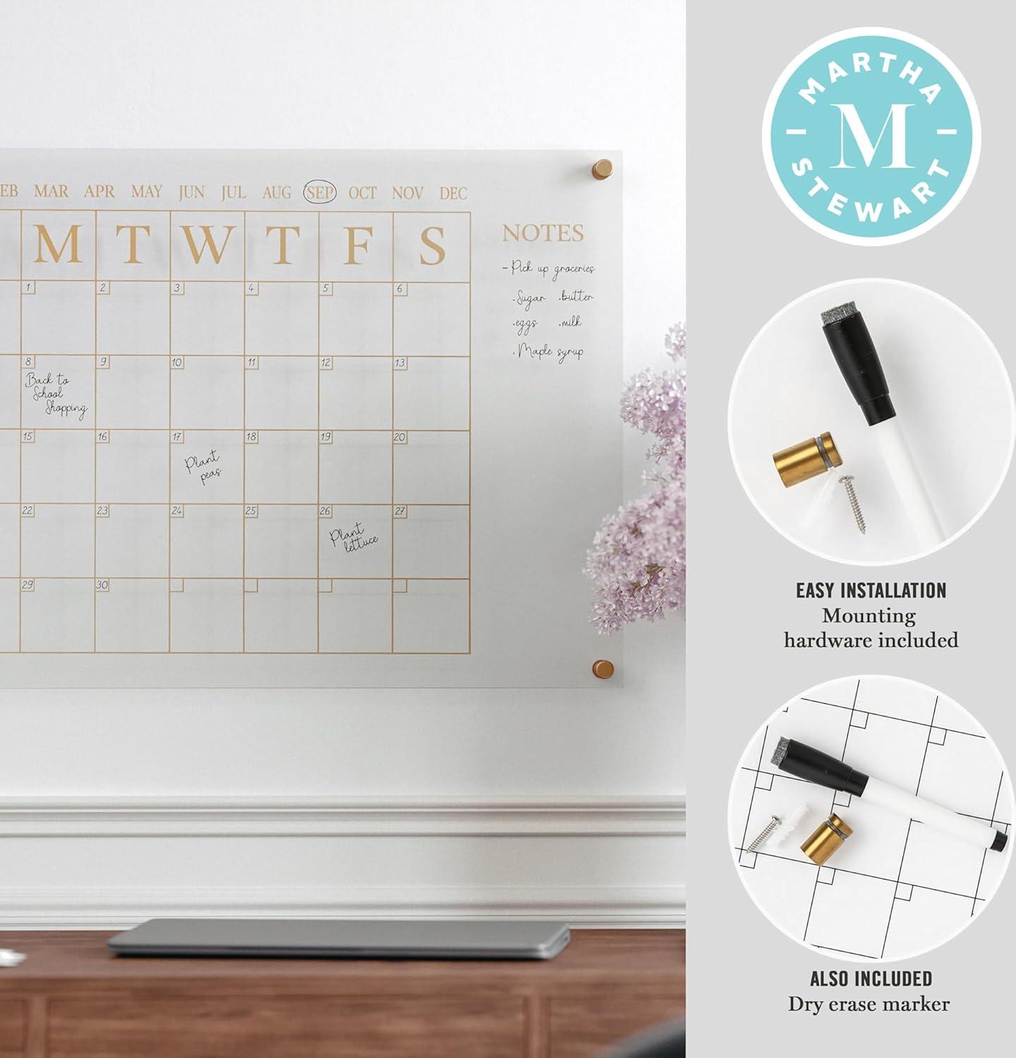 imageMartha Stewart Grayson Acrylic Dry Erase Wall Calendar with Dry Erase Marker 14quot Square Clear with Gold PrintClearBlack