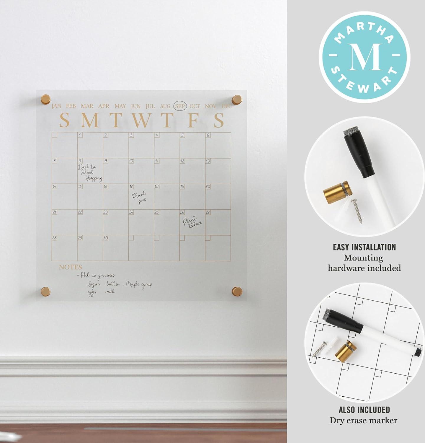imageMartha Stewart Grayson Acrylic Dry Erase Wall Calendar with Dry Erase Marker 14quot Square Clear with Gold PrintClearBlack