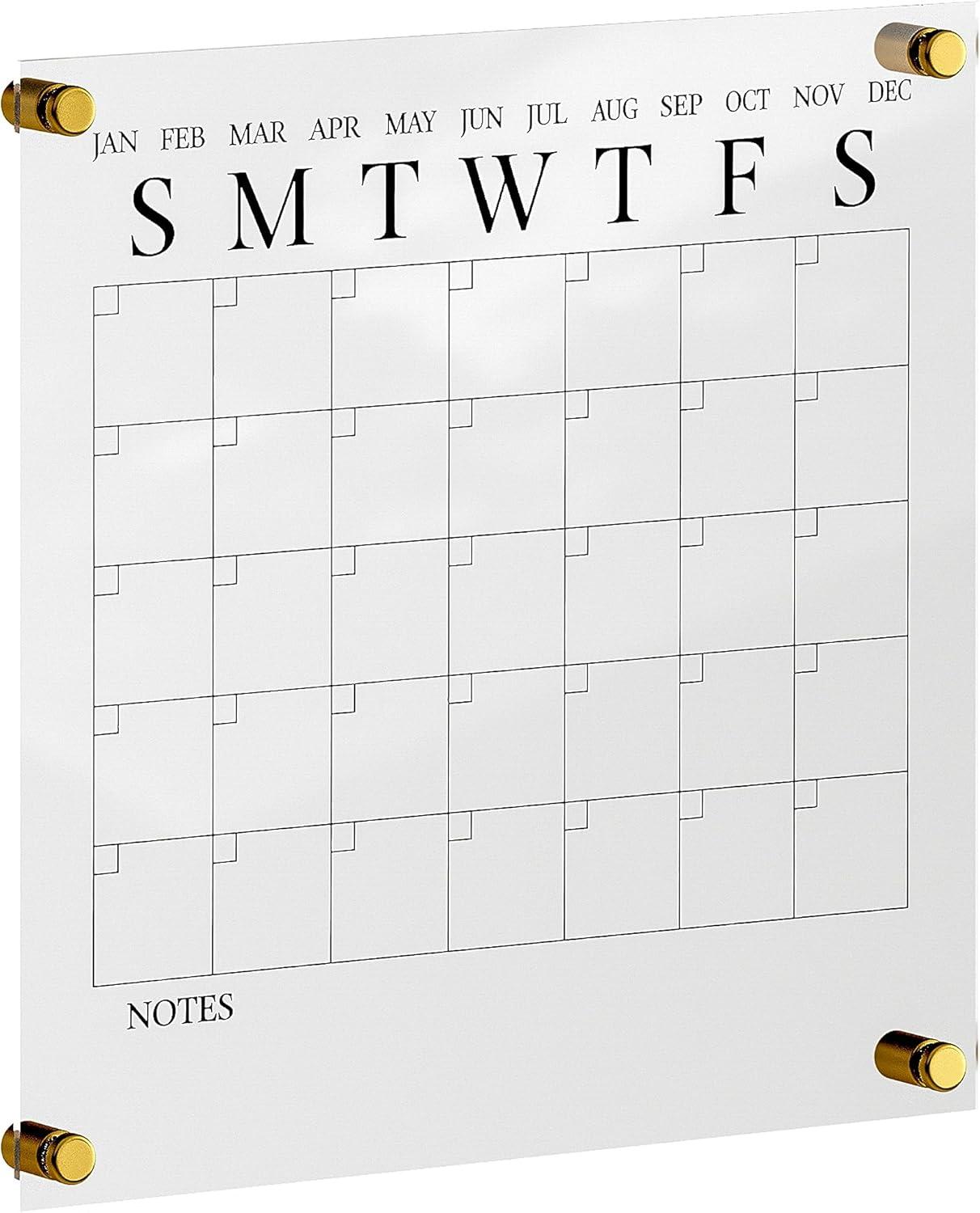 imageMartha Stewart Grayson Acrylic Dry Erase Wall Calendar with Dry Erase Marker 14quot Square Clear with Gold PrintClearBlack