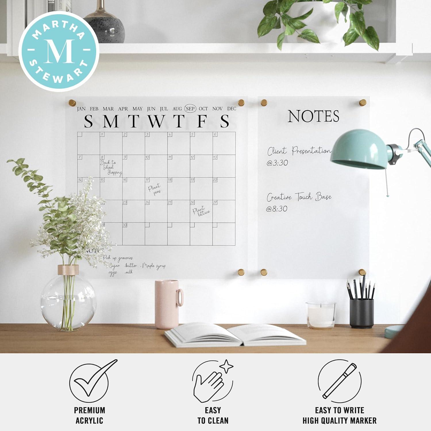 imageMartha Stewart Grayson Acrylic Dry Erase Wall Calendar with Dry Erase Marker 14quot Square Clear with Gold PrintClearBlack