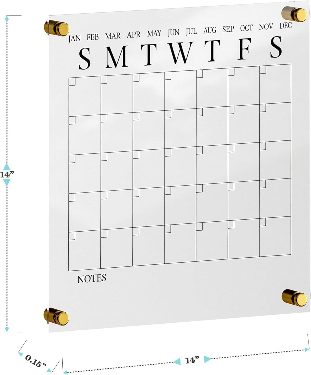 imageMartha Stewart Grayson Acrylic Dry Erase Wall Calendar with Dry Erase Marker 14quot Square Clear with Gold PrintClearBlack