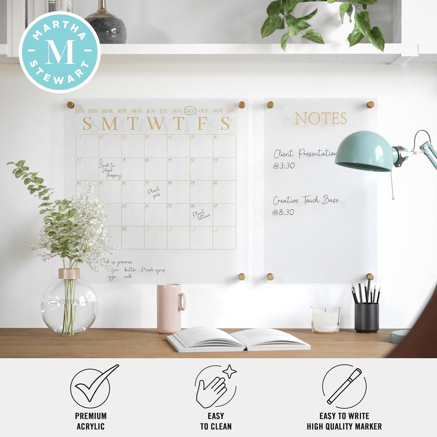 imageMartha Stewart Grayson Acrylic Dry Erase Wall Calendar with Dry Erase Marker 14quot Square Clear with Gold PrintClearBlack