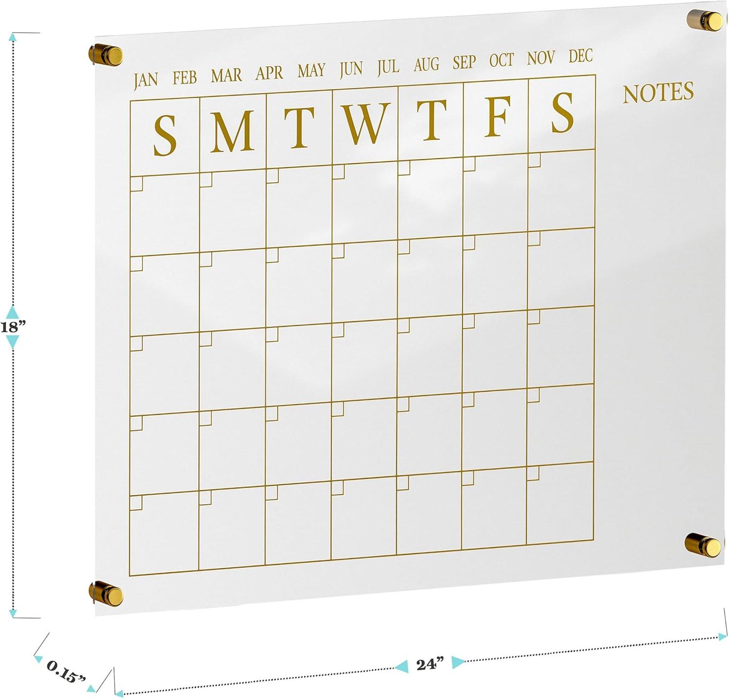 imageMartha Stewart Grayson Acrylic Dry Erase Wall Calendar with Dry Erase Marker 14quot Square Clear with Gold PrintClearBlack