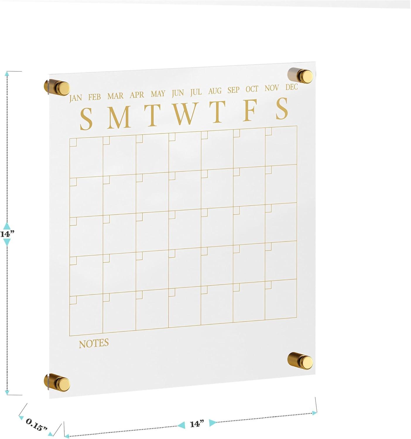 imageMartha Stewart Grayson Acrylic Dry Erase Wall Calendar with Dry Erase Marker 14quot Square Clear with Gold PrintClearBlack