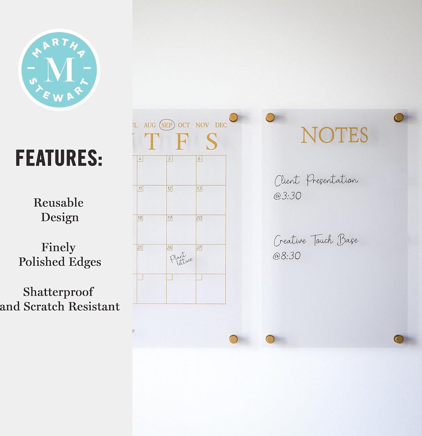 imageMartha Stewart Grayson Acrylic Dry Erase Wall Calendar with Dry Erase Marker 14quot Square Clear with Gold PrintClearBlack