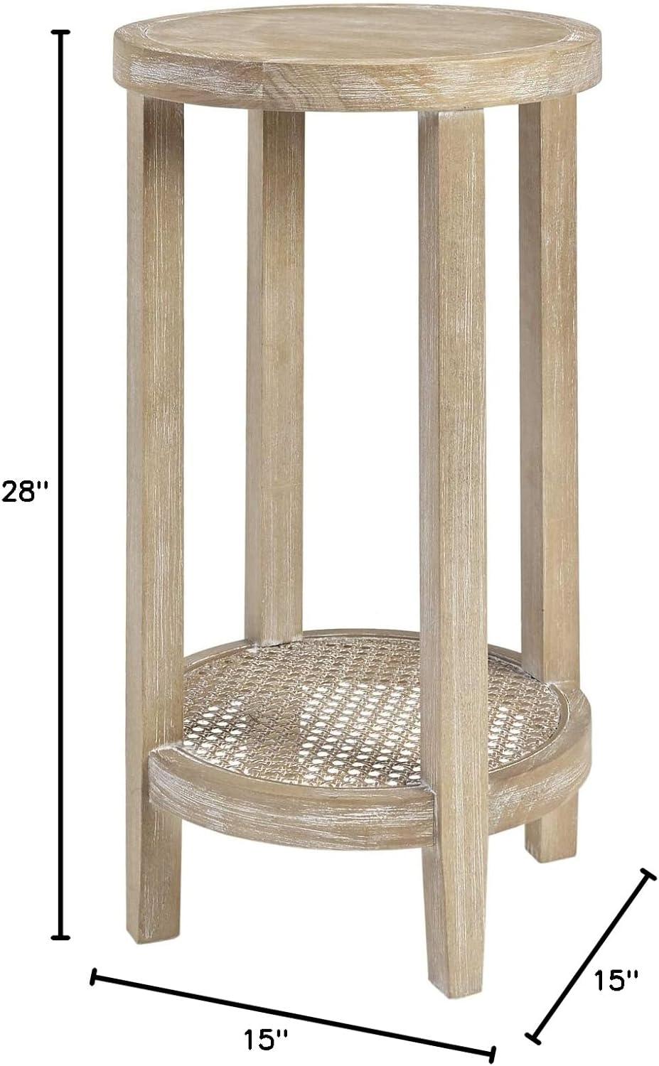 imageMartha Stewart Harley Accent Tables Modern Farmhouse Rattan Shelving Design Round Tabletop Living Room Furniture Occasional Piece Dia 15quot X 28quot WheatFarm House