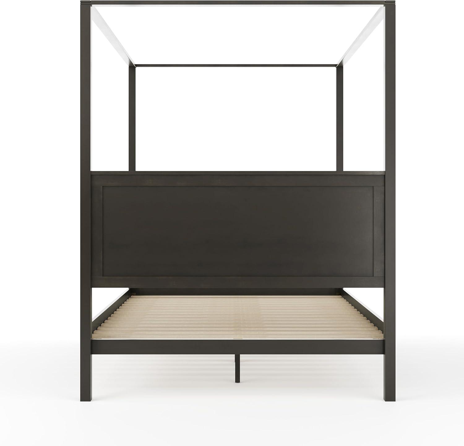 imageMartha Stewart Hayes Canopy Platform Bed with Wood Headboard and Footboard Solid Wood Frame No Box Spring Needed Queen Size Dark Gray