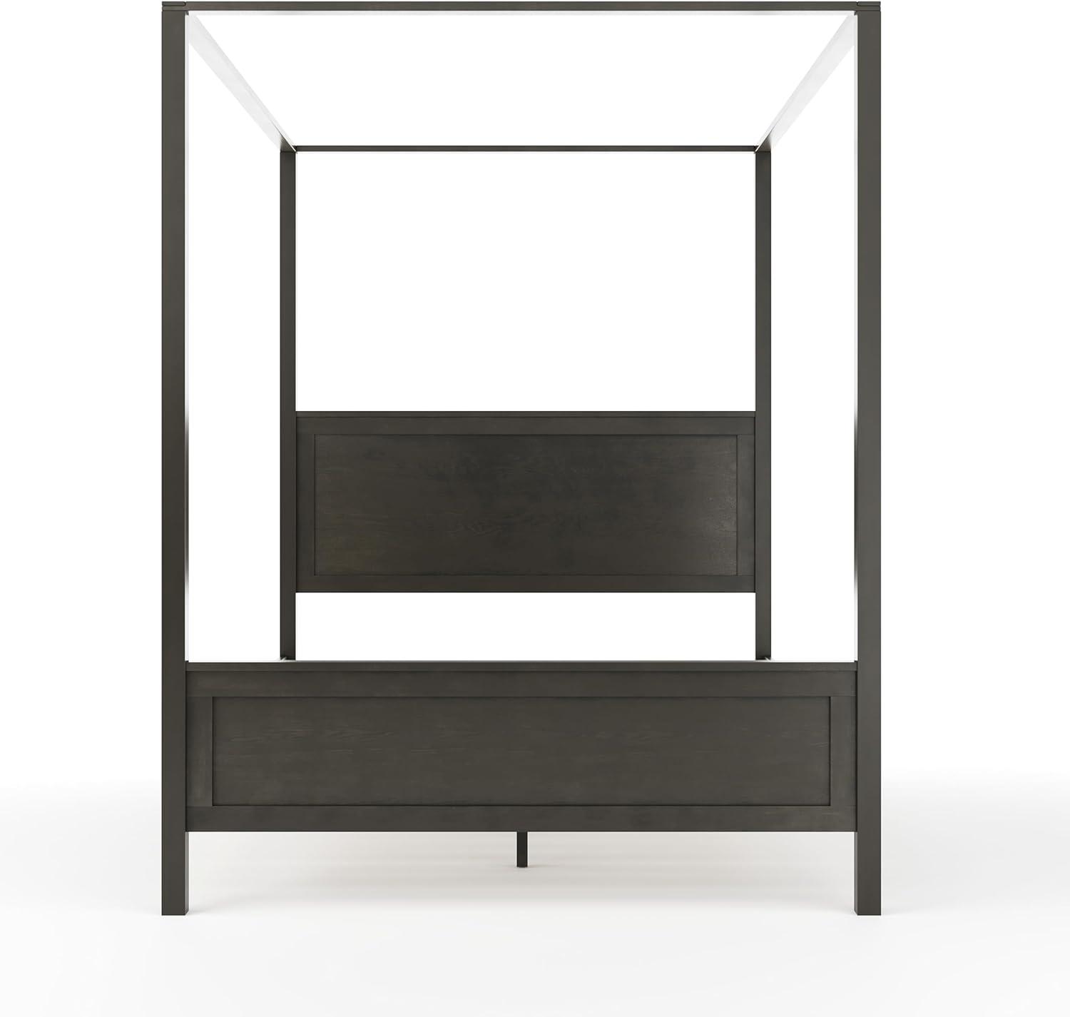 imageMartha Stewart Hayes Canopy Platform Bed with Wood Headboard and Footboard Solid Wood Frame No Box Spring Needed Queen Size Dark Gray