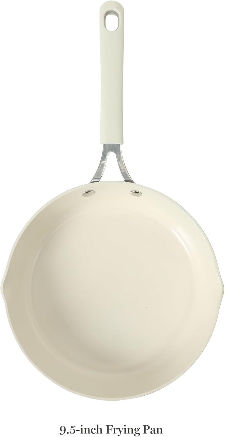 imageMartha Stewart Heathland Premium Nonstick PFA Free Ceramic Interior 10Piece Tapered Aluminum Cookware Set Linen WhiteLinen White