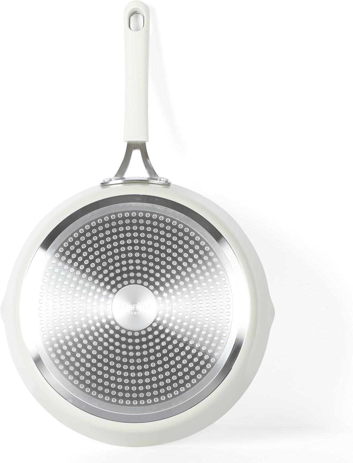 imageMartha Stewart Heathland Premium Nonstick PFA Free Ceramic Interior 10Piece Tapered Aluminum Cookware Set Linen WhiteLinen White