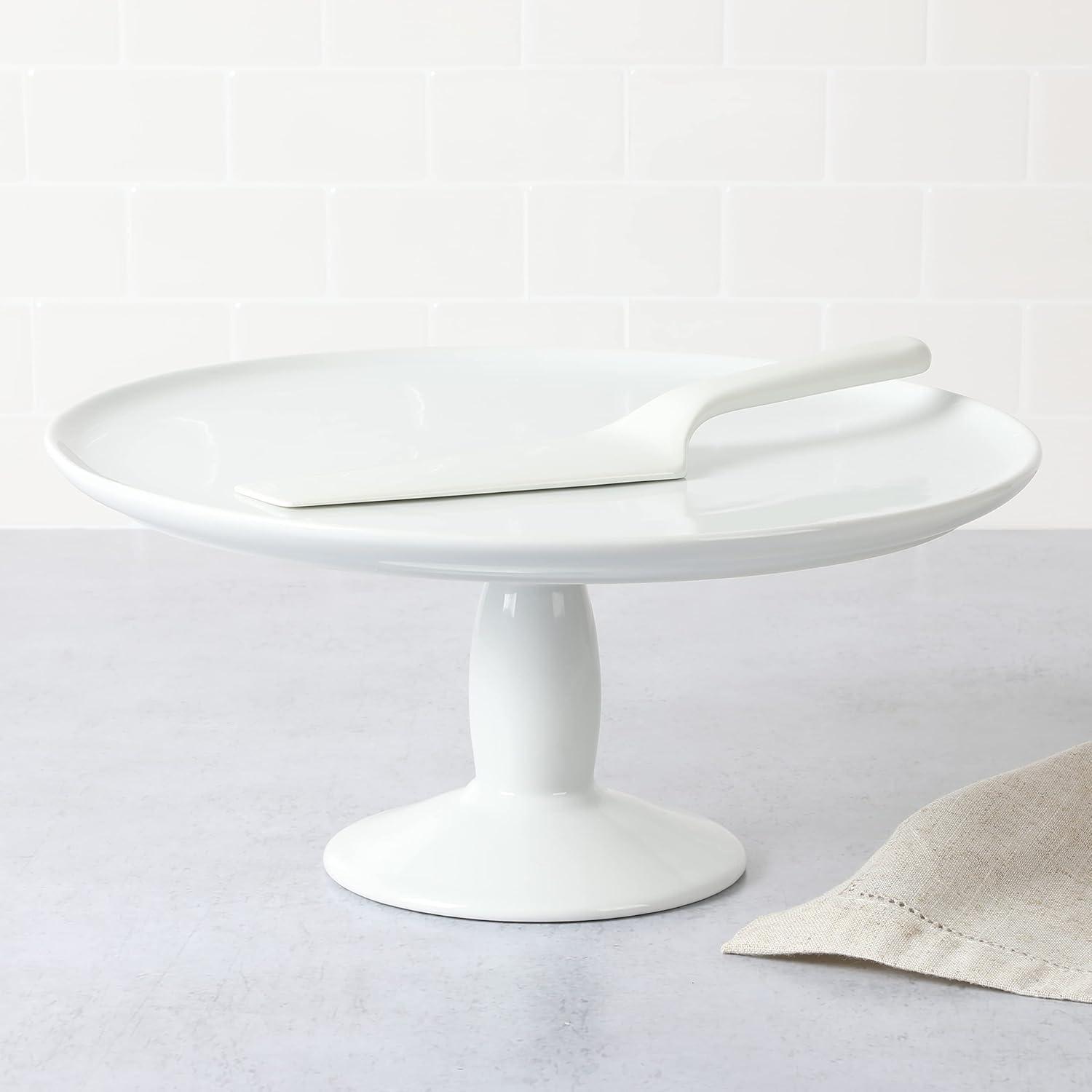 imageMartha Stewart Highbrook 10Inch Jadeite Cake Stand with Glass Dome  VintageStyle Pedestal Dessert Plate for Cakes and Pastries Decorative Covered Serving PlatterWhite 12