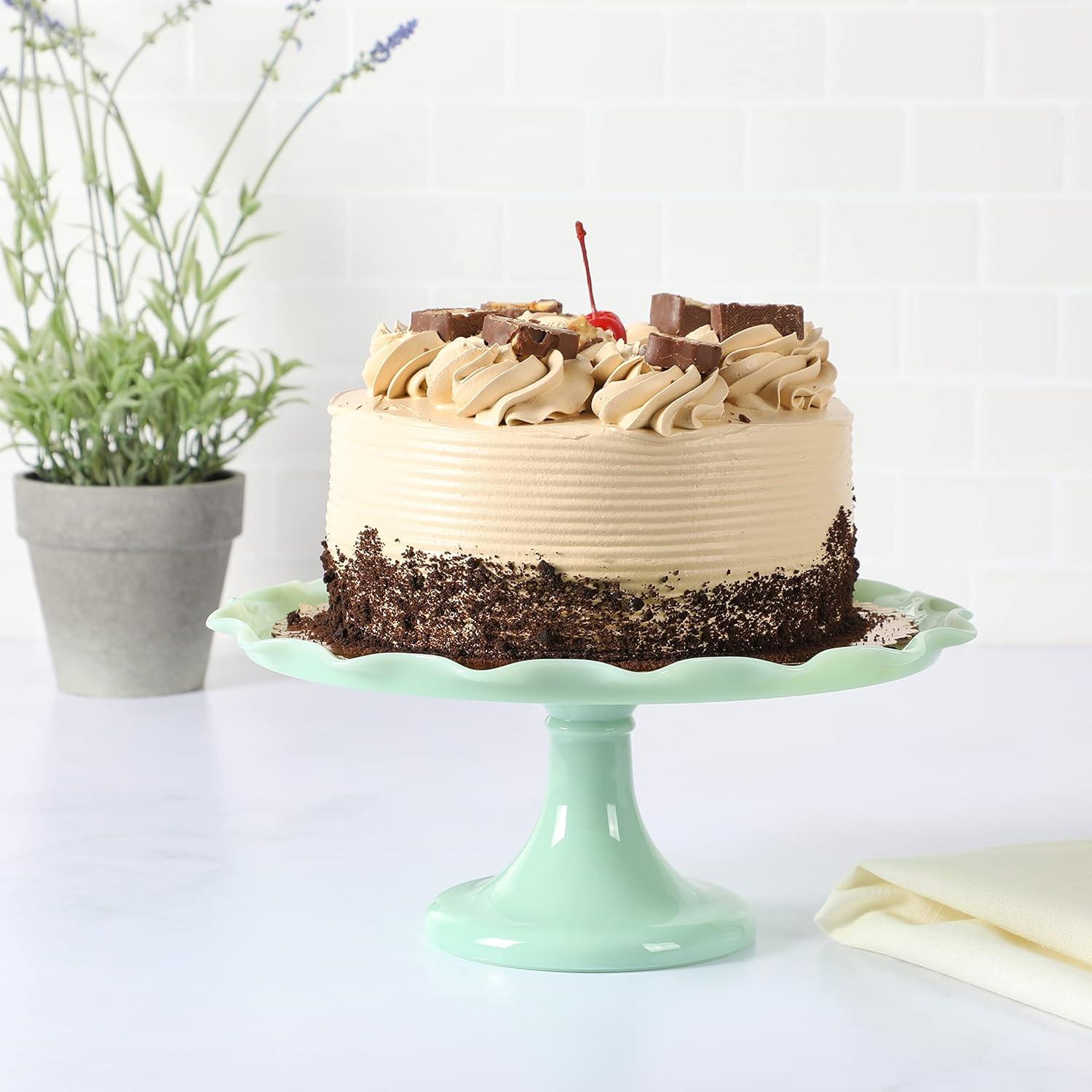 imageMartha Stewart Highbrook 10Inch Jadeite Cake Stand with Glass Dome  VintageStyle Pedestal Dessert Plate for Cakes and Pastries Decorative Covered Serving PlatterGreen 11