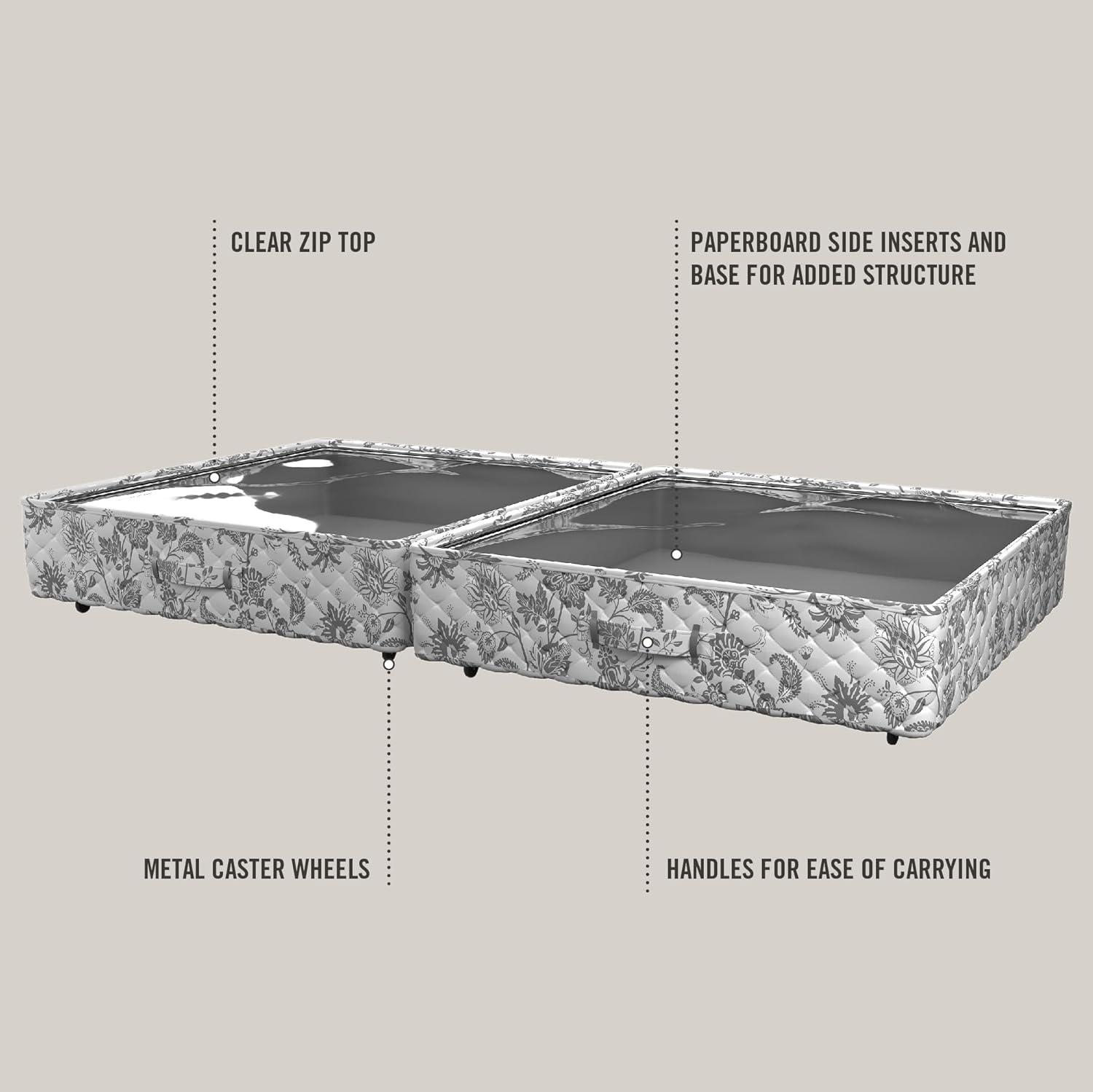 imageMartha Stewart Home Storage Organization Under The Bed For Blankets Shoes Clothes Collapsible Container with Handles Wheels Clear Zip Top Set of 2 Under The Bed Storage Organizer Bedford Floral