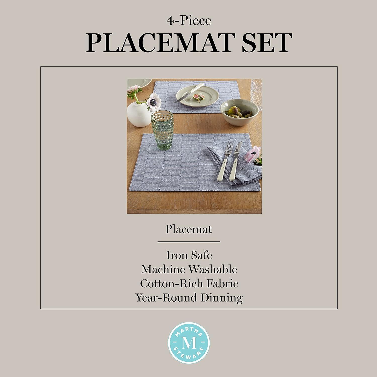 imageMartha Stewart Honeycomb Modern Farmhouse Reversible Placemat 4Pack Set White 13quotx175quotBlue