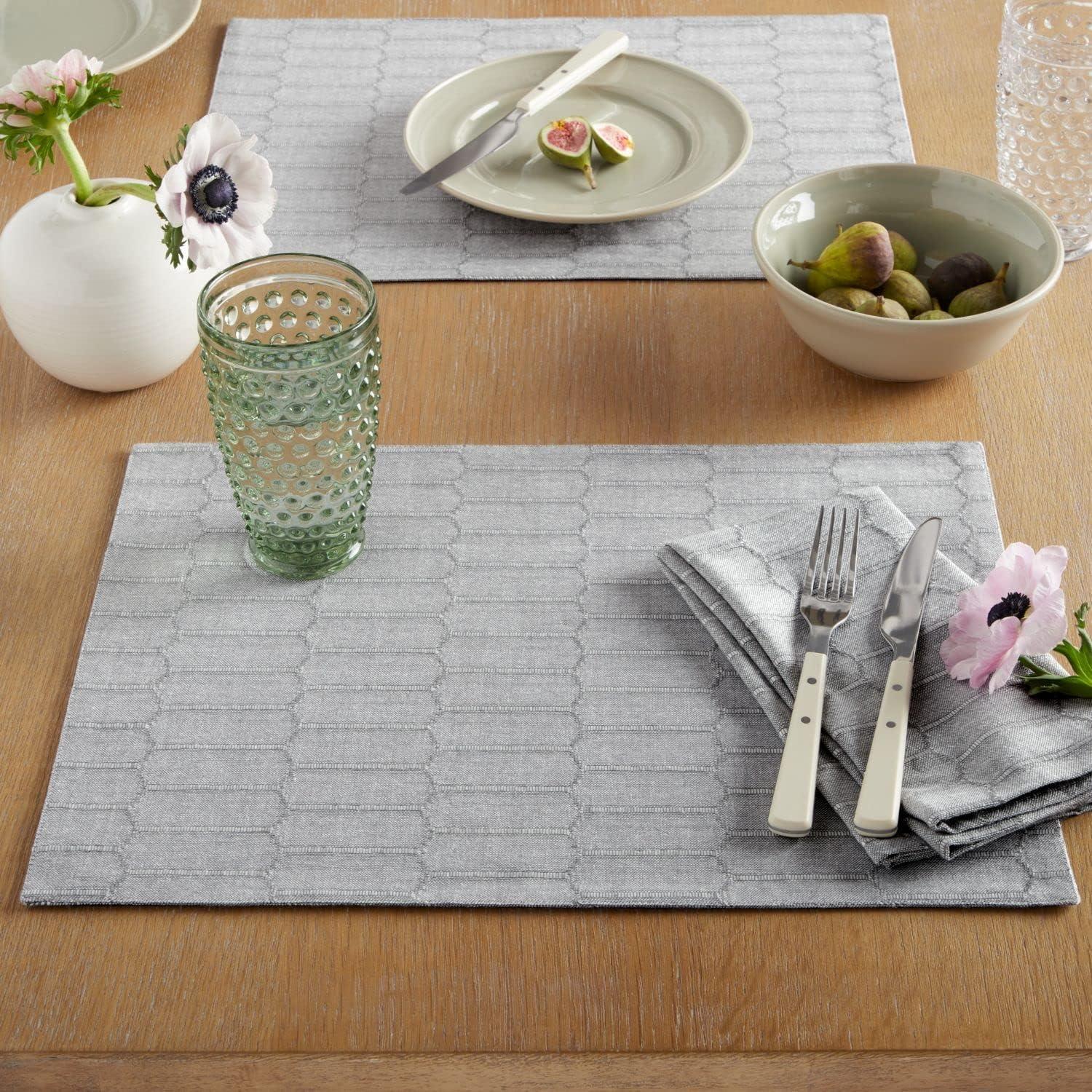 imageMartha Stewart Honeycomb Modern Farmhouse Reversible Placemat 4Pack Set White 13quotx175quotCharcoal Grey