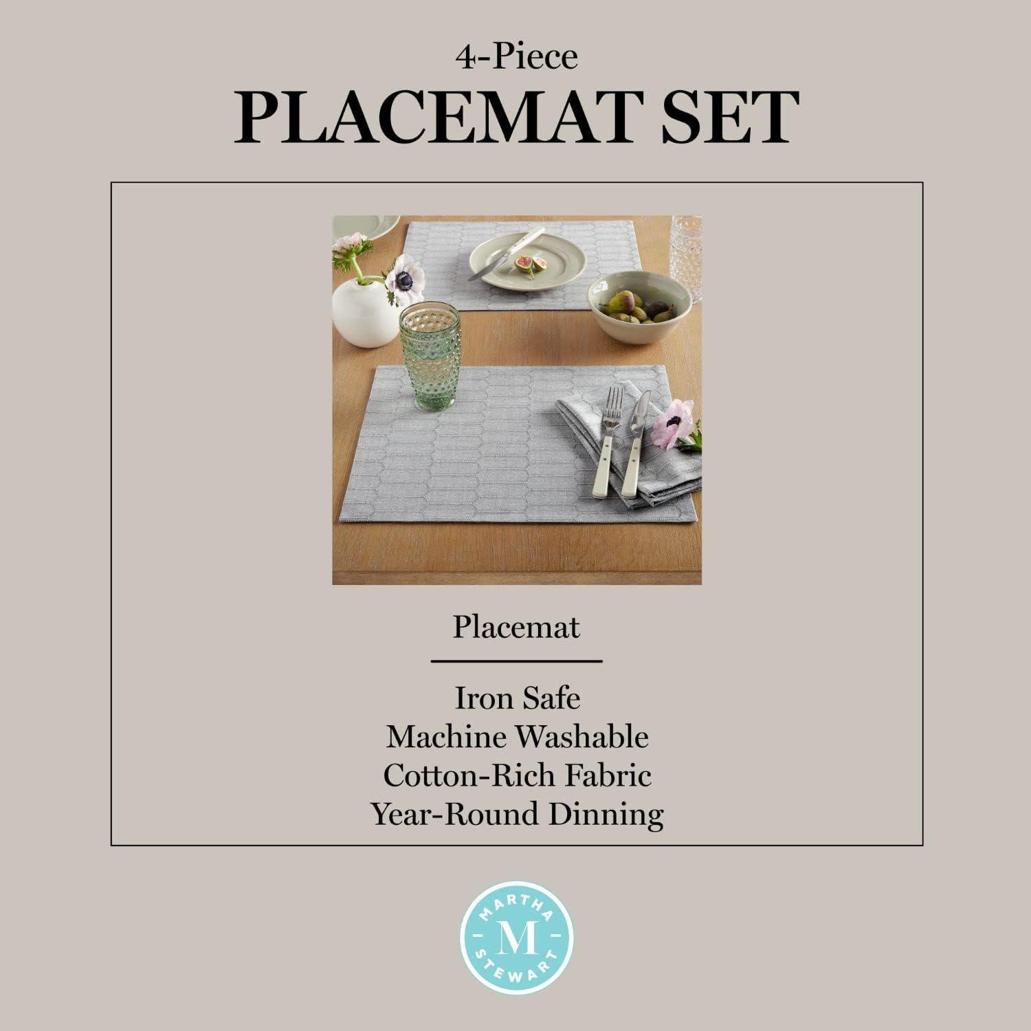 imageMartha Stewart Honeycomb Modern Farmhouse Reversible Placemat 4Pack Set White 13quotx175quotCharcoal Grey