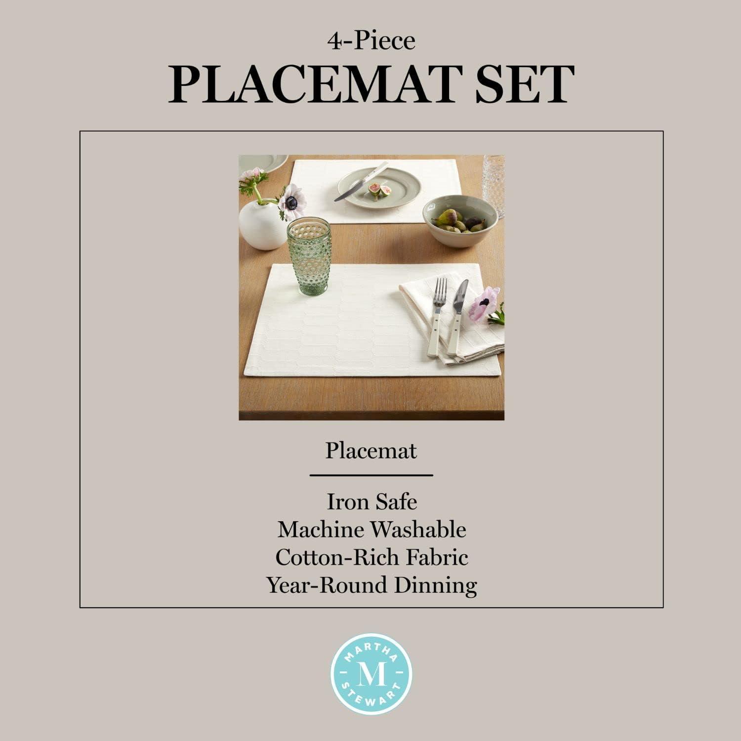 imageMartha Stewart Honeycomb Modern Farmhouse Reversible Placemat 4Pack Set White 13quotx175quotNatural