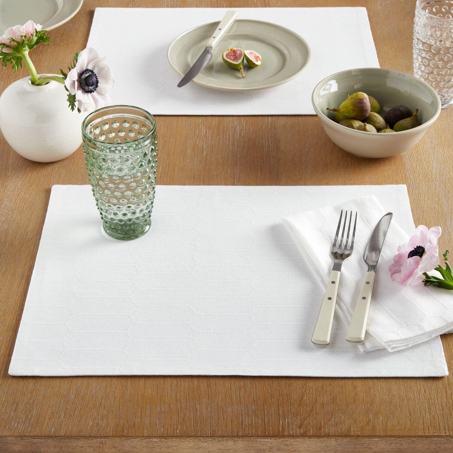 imageMartha Stewart Honeycomb Modern Farmhouse Reversible Placemat 4Pack Set White 13quotx175quotWhite