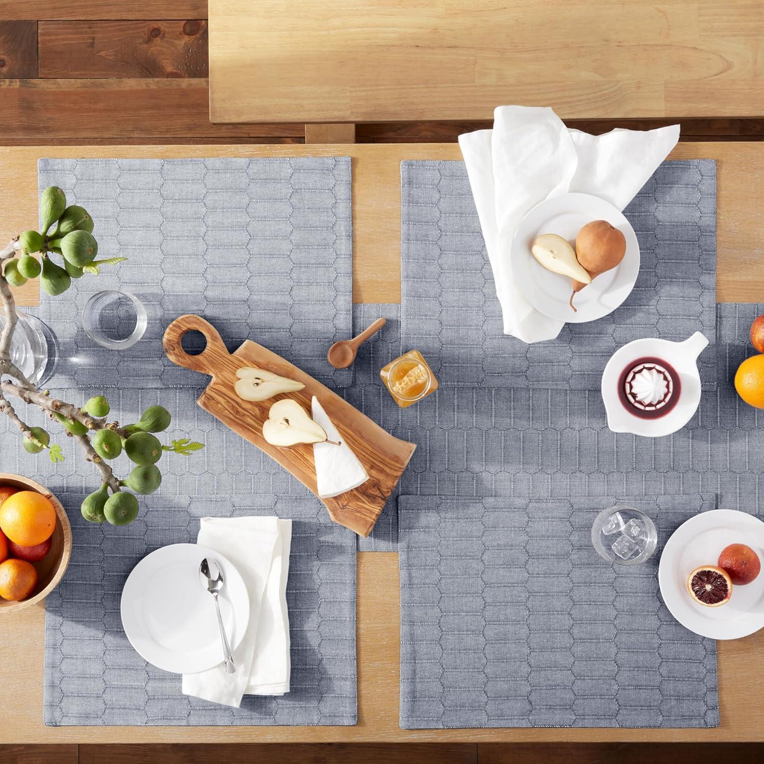imageMartha Stewart Honeycomb Modern Farmhouse Reversible Table Runner White 15quotx72quotBlue
