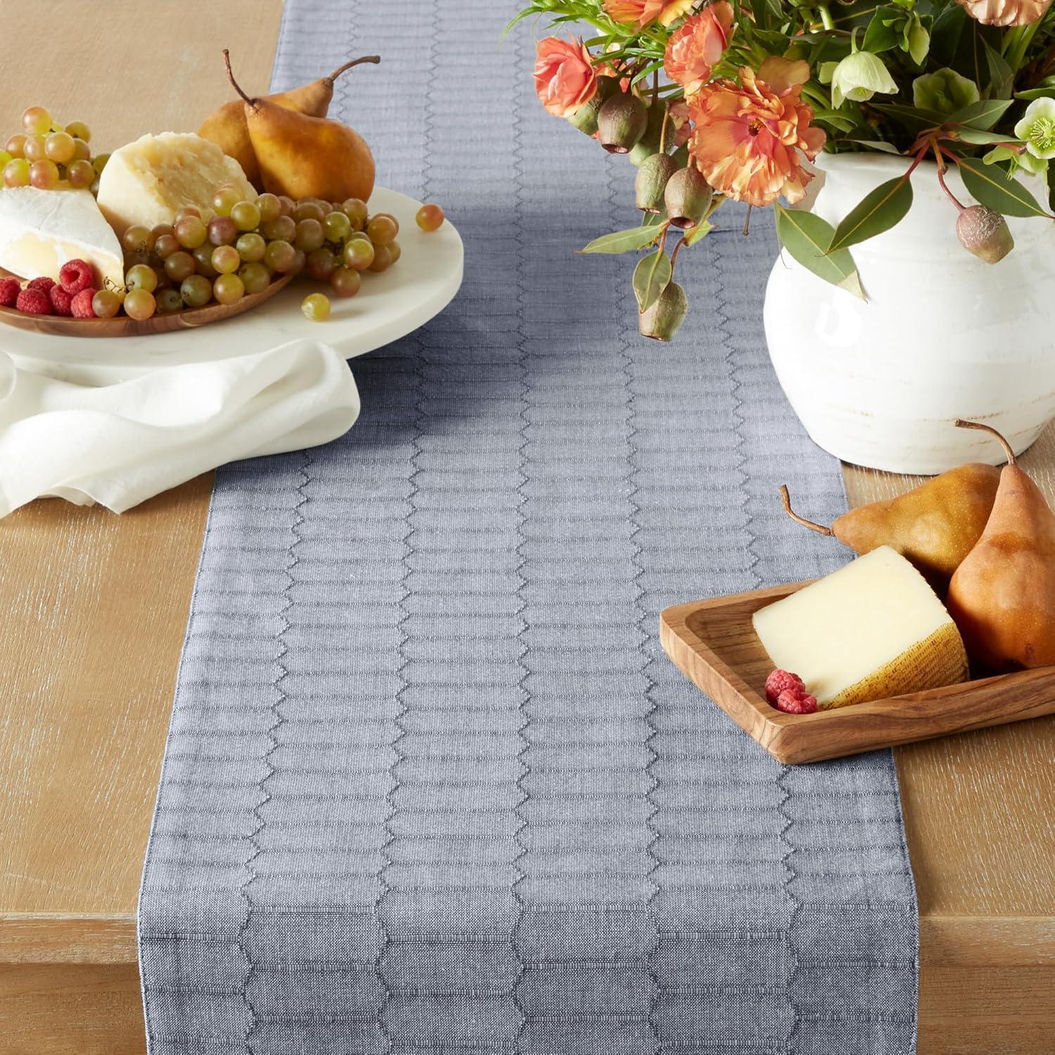 imageMartha Stewart Honeycomb Modern Farmhouse Reversible Table Runner White 15quotx72quotBlue