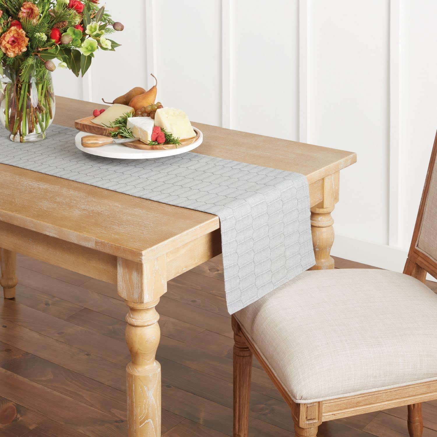 imageMartha Stewart Honeycomb Modern Farmhouse Reversible Table Runner White 15quotx72quotCharcoal Grey