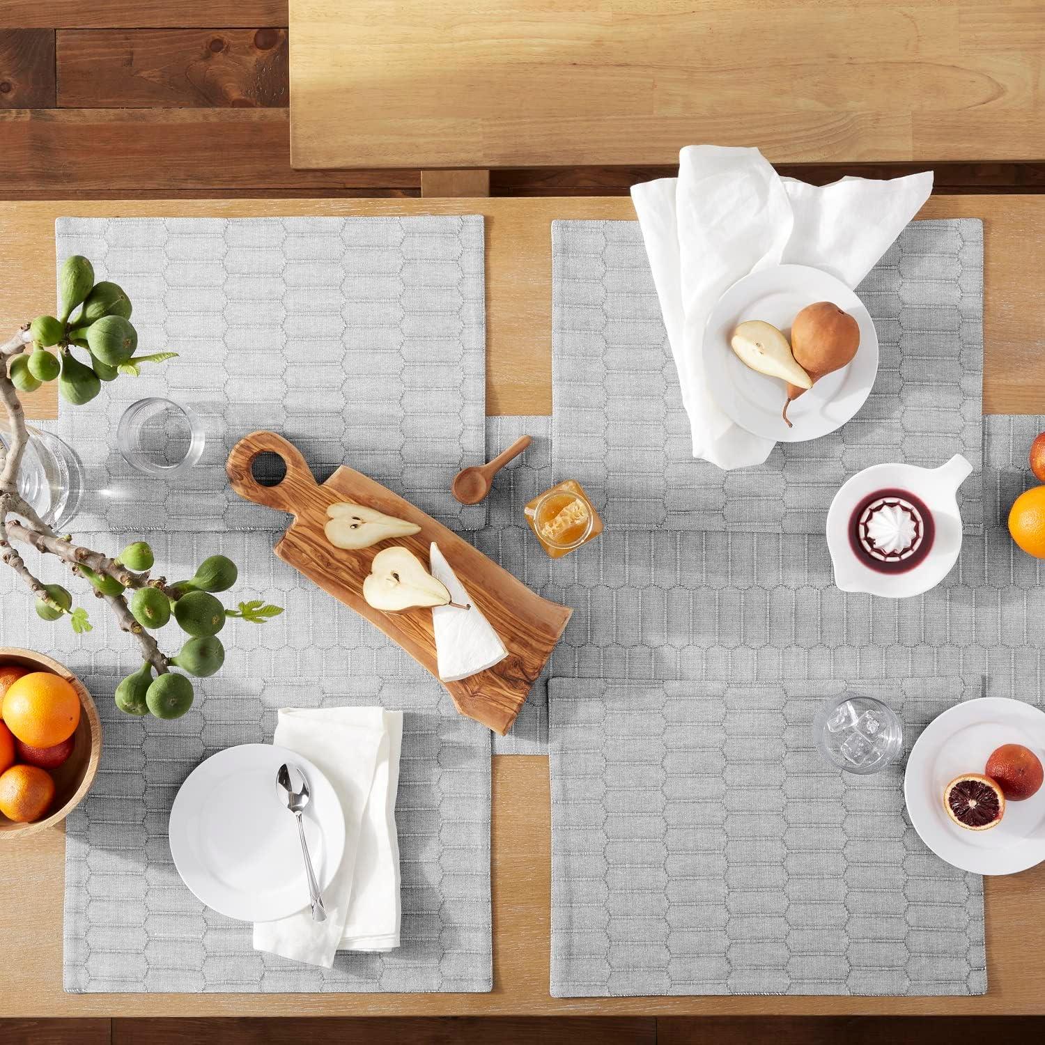 imageMartha Stewart Honeycomb Modern Farmhouse Reversible Table Runner White 15quotx72quotCharcoal Grey