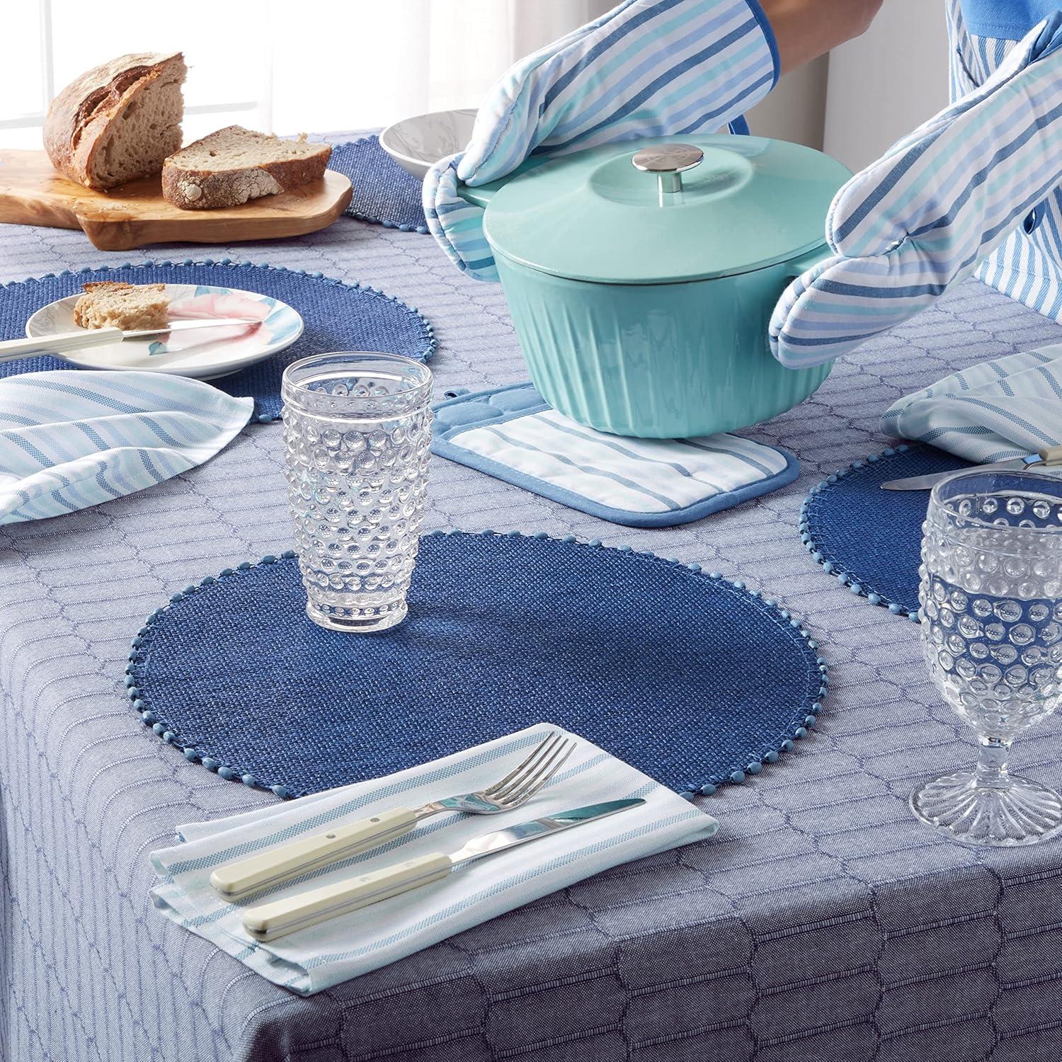 imageMartha Stewart Honeycomb Modern Farmhouse Tablecloth Blue 70quot RoundBlue