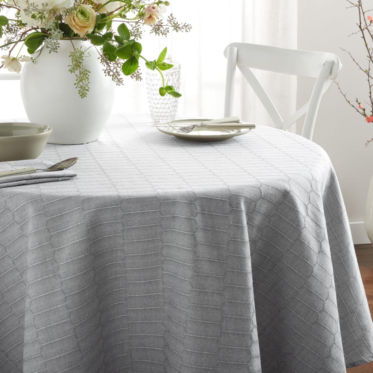 imageMartha Stewart Honeycomb Modern Farmhouse Tablecloth Blue 70quot RoundCharcoal Grey