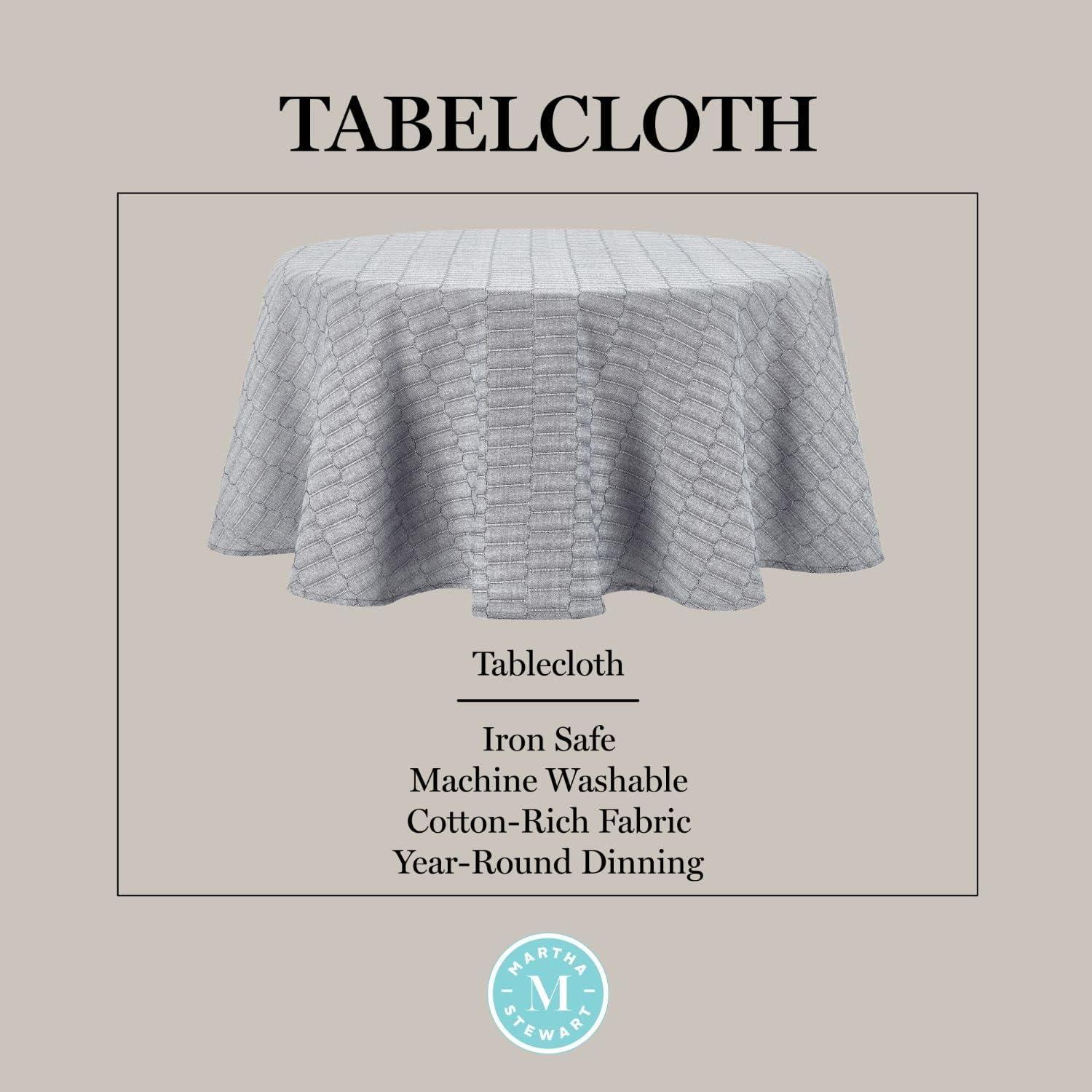 imageMartha Stewart Honeycomb Modern Farmhouse Tablecloth Blue 70quot RoundCharcoal Grey