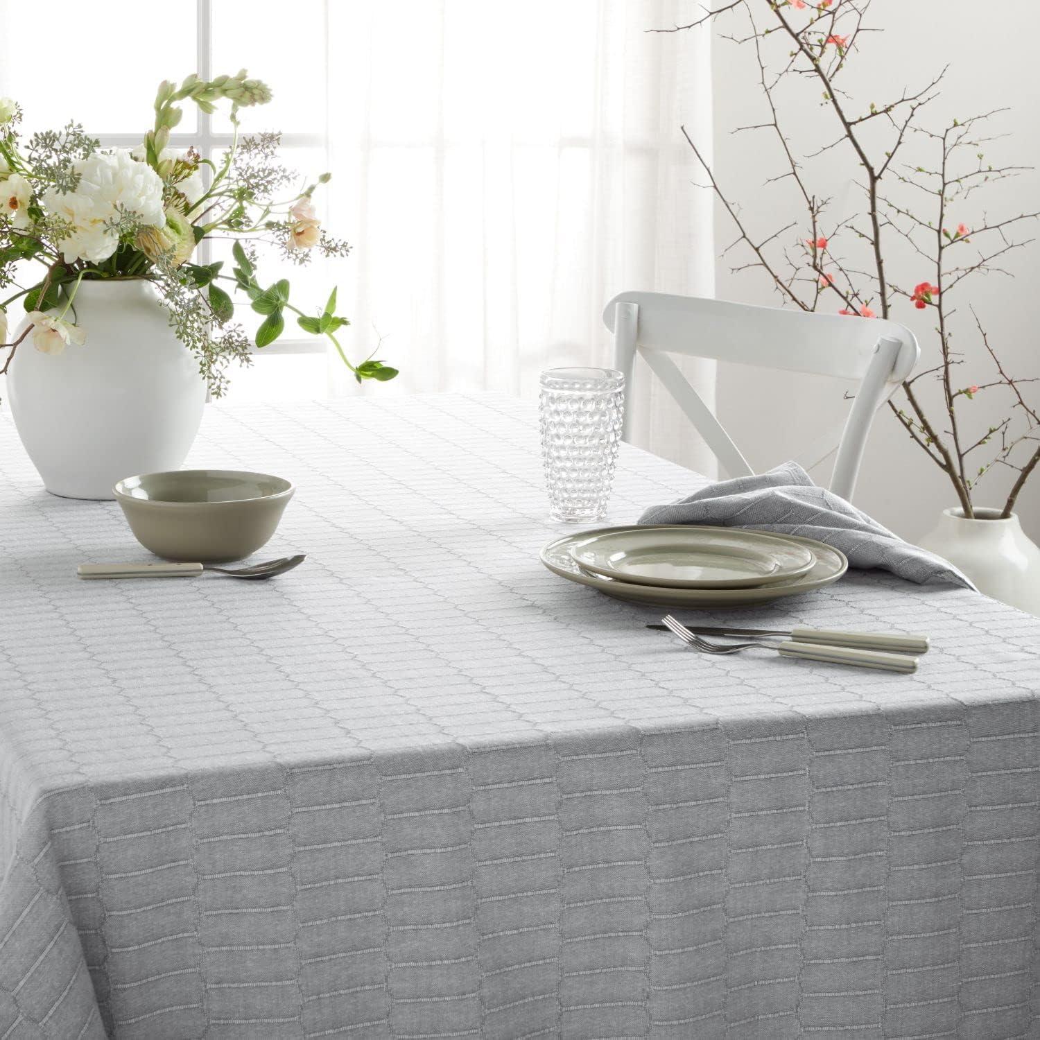 imageMartha Stewart Honeycomb Modern Farmhouse Tablecloth Blue 70quot RoundCharcoal Grey