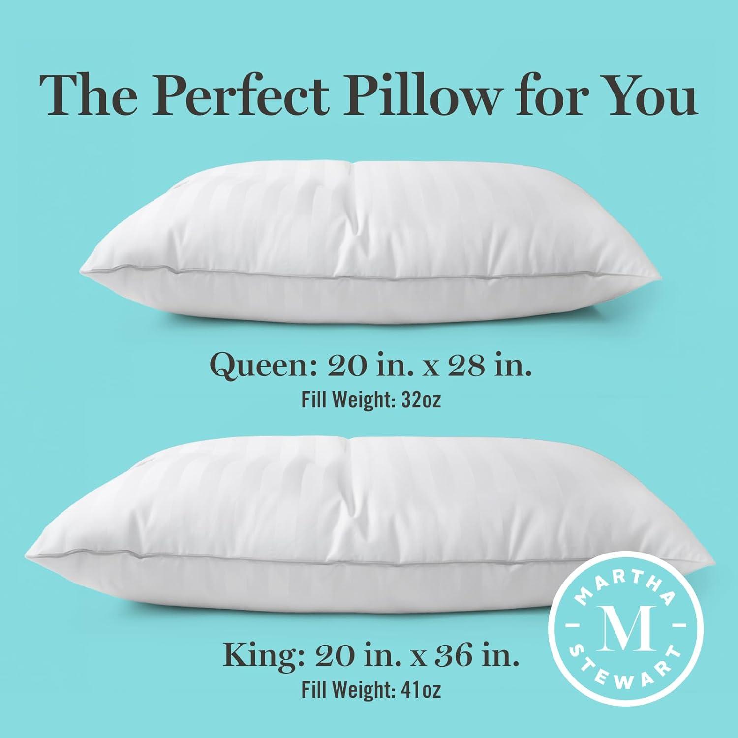 imageMartha Stewart Hotel Collection Pillow 500 Thread Count Damask Stripe Embroidered Feathers Soft Hypoallergenic 100 Cotton Queen Size Set of 2White