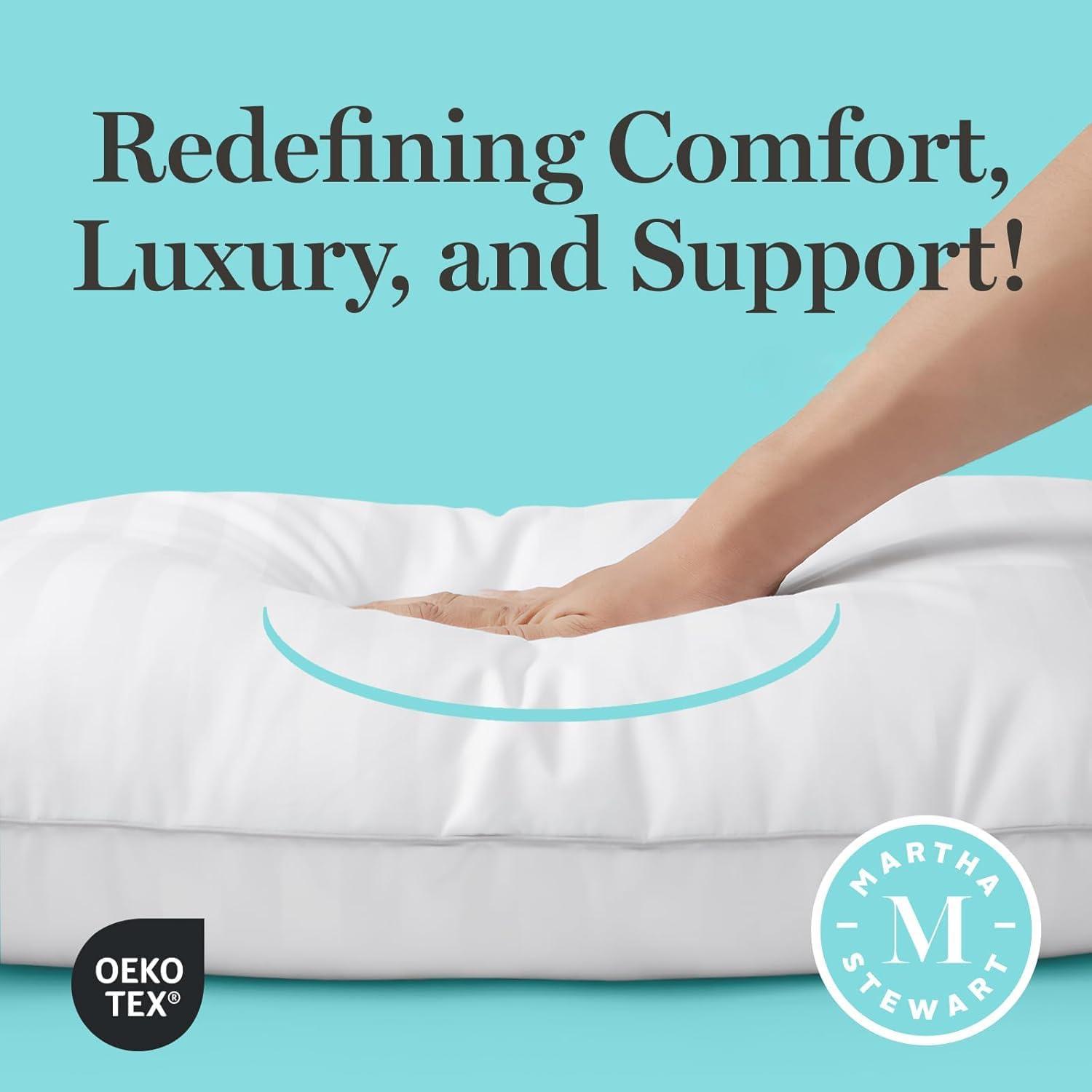 imageMartha Stewart Hotel Collection Pillow 500 Thread Count Damask Stripe Embroidered Feathers Soft Hypoallergenic 100 Cotton Queen Size Set of 2White